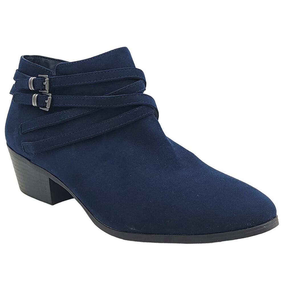 Style & Co Women Willow Western Ankle Booties Size US 8.5M Navy Blue Microsuede